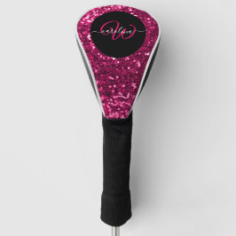 Stijlvol monogram roze glitter naam zwart golfheadcover