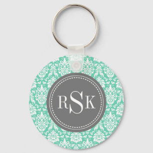 Stijlvol Monogram Trio Mint Damask Sleutelhanger