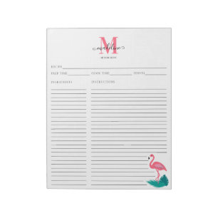 Stijlvol Monogram Tropisch Roze Flamingo Recept Notitieblok
