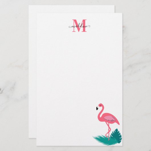Stijlvol Monogram Tropische Leaves Hot Pink Flamin Briefpapier (Voorkant / Achterkant)
