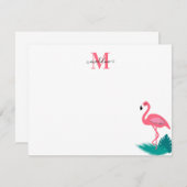 Stijlvol Monogram Tropische Leaves Hot Pink Flamin Notitiekaartje (Voorkant / Achterkant)