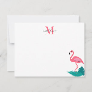 Stijlvol Monogram Tropische Leaves Hot Pink Flamin Notitiekaartje