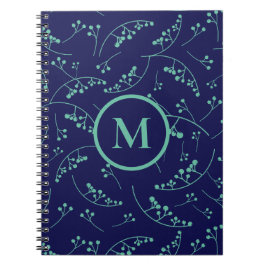 Stijlvol monogram turqoise blauwgroen bessenpatroo notitieboek