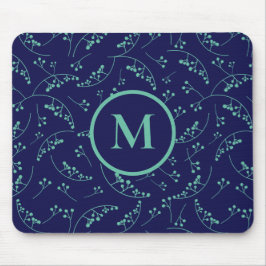 Stijlvol monogram turquoise blauwgroen bessenpatro muismat
