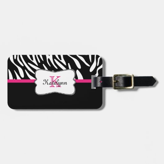 Stijlvol Monogram Zebra Print Bagagelabel (Voorkant horizontaal)