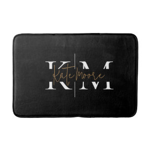 Stijlvol Monogram Zwart Goud Schrift Elegant Badmat