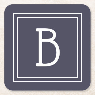 Stijlvol Monogrammed Midnight Blue & White Initiaa Vierkante Kartonnen Onderzetter