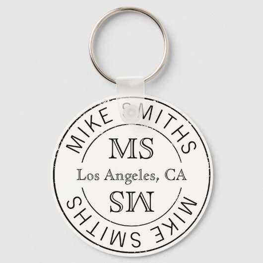 stijlvol monogrammed (naam & initialen) zwart-wit sleutelhanger (Voorkant)