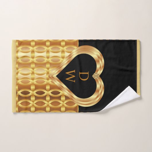 Stijlvol monogrammen goud en zwart hart geometrisc bad handdoek (Handdoek)