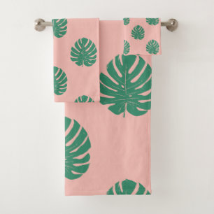 Stijlvol Monstera Leaf Pattern roze Groen Tropisch Bad Handdoek