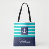 Stijlvol Nautical Aqua Navy Anchor Design Custom Draagtas (Voorkant)