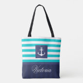 Stijlvol Nautical Aqua Navy Anchor Design Custom Draagtas (Achterkant)