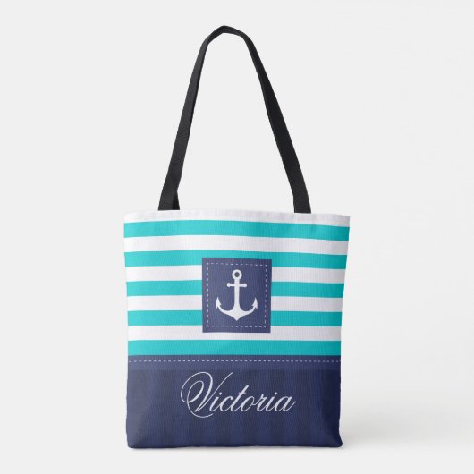 Stijlvol Nautical Aqua Navy Anchor Design Custom Draagtas (Achterkant)