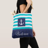 Stijlvol Nautical Aqua Navy Anchor Design Custom Draagtas (Dichtbij)
