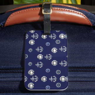 Stijlvol Nautical Navy Blue en White Bagagelabel