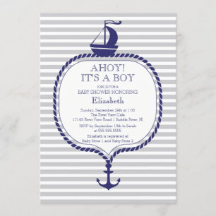 Stijlvol nautisch grijs blauw zeilboot Baby shower Kaart