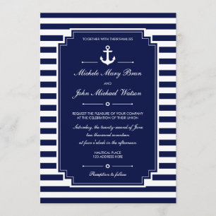 Stijlvol Nieuw Nautical Blue Wedding Invite Kaart
