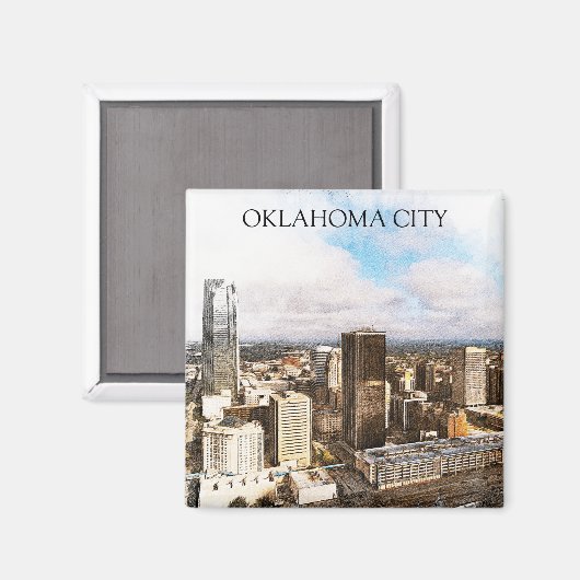 Stijlvol Oklahoma City Cityscape Panorama Uitzicht Magneet (Voorkant / Achterkant)