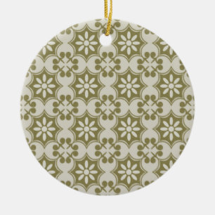 Stijlvol olijfgroen Fleur de Lis herhalend patroon Keramisch Ornament