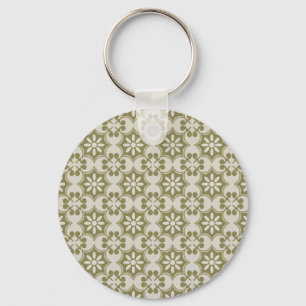 Stijlvol olijfgroen Fleur de Lis herhalend patroon Sleutelhanger