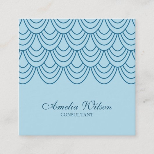 Stijlvol omtrek blauw geometrisch patroon vierkante visitekaartje (Voorkant)