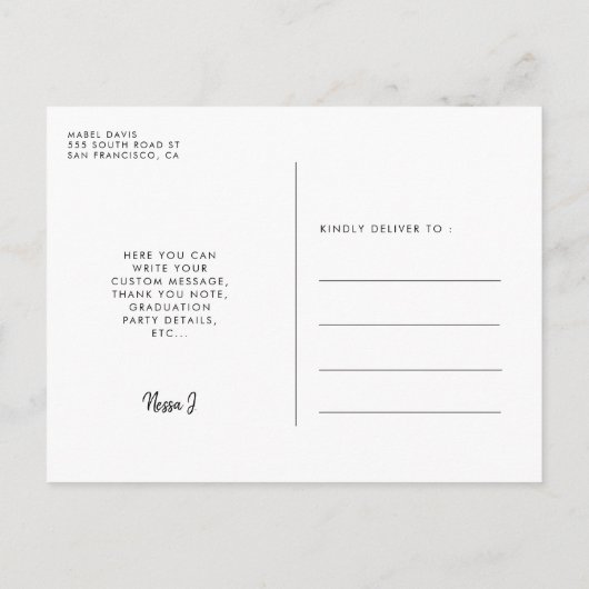 Stijlvol ontwerp Fotograduatie party-uitnodiging Briefkaart (Achterkant)