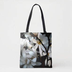 Stijlvol ontwerp voor magnoliebloem zwart wit tote bag