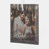 Stijlvol onze eerste Kerstmis als Mr & Mrs Foto Glas Ornament (Voorkant links)