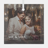 Stijlvol onze eerste Kerstmis als Mr & Mrs Foto Glas Ornament (Voorkant)