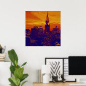 Stijlvol Oranje Blue Retro Pop Art New York Poster (Thuiskantoor)