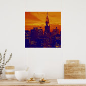 Stijlvol Oranje Blue Retro Pop Art New York Poster (Keuken)