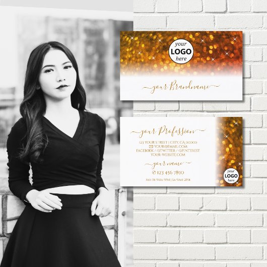 Stijlvol Oranje glitter met Logo Visitekaartje