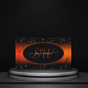 Stijlvol Oranje marmer Black Glitter Stars Monogra Visitekaartje