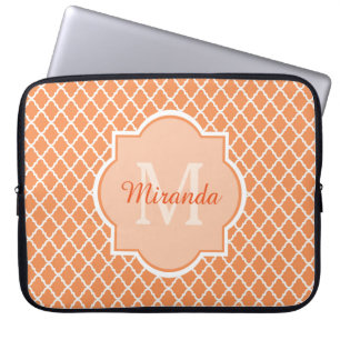 Stijlvol Oranje Quatrefoil monogram met naam Laptop Sleeve