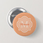 Stijlvol Oranje Quatrefoil monogram met naam Ronde Button 5,7 Cm (Voorkant /achterkant)