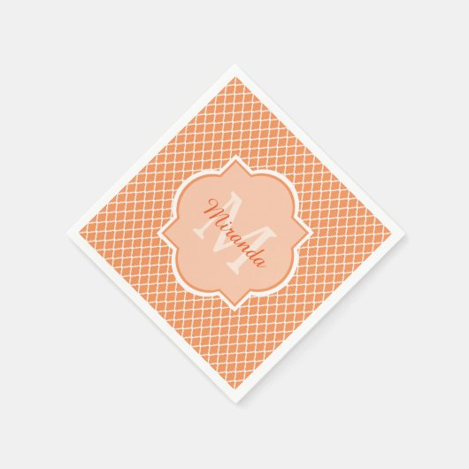 Stijlvol Oranje Quatrefoil monogram met naam Servetten (Hoek)