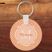Stijlvol Oranje Quatrefoil monogram met naam Sleutelhanger (Voorkant)