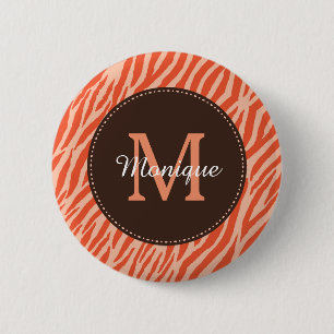 Stijlvol Oranje Zebra Afdrukmonogram en naam Ronde Button 5,7 Cm