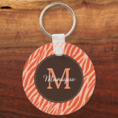 Stijlvol Oranje Zebra Afdrukmonogram en naam Sleutelhanger (Voorkant)