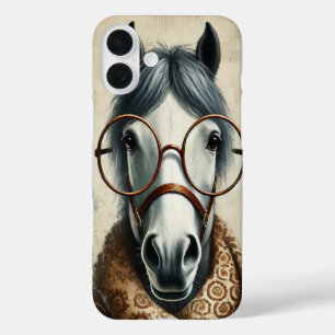 Stijlvol paard met bril – Grappige kunst iPhone 16 Plus Hoesje