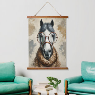 Stijlvol paard met bril – Grappige kunst Hangend Wandkleed