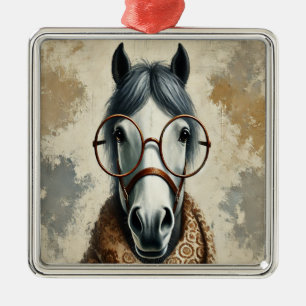 Stijlvol paard met bril – Grappige kunst Metalen Ornament
