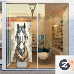 Stijlvol paard met bril – Grappige  kunst Raamsticker