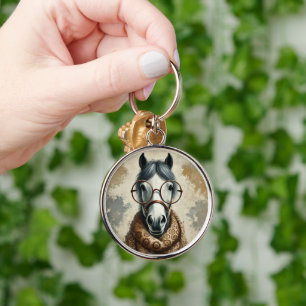 Stijlvol paard met bril – Grappige  kunst Sleutelhanger