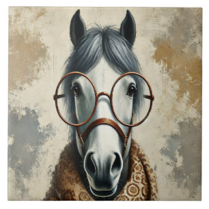 Stijlvol paard met bril – Grappige kunst Tegeltje