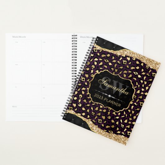 Stijlvol Paars- en goudoliepleopardmonogram Planner (Display)
