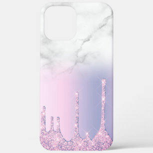 Stijlvol paars glitter druppelt ombre witte marmer iPhone 12 pro max hoesje