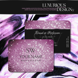Stijlvol Paars glitter Luminous Stars en Monogram Visitekaartje