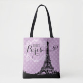 Stijlvol Paars Paris Eiffel Tower Monogram Naam Draagtas (Voorkant)