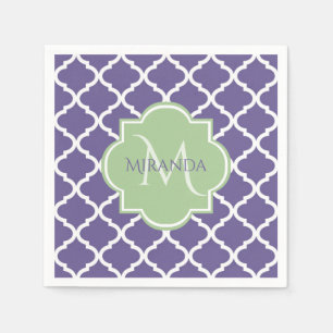 Stijlvol Paars Quatrefoil en noem Groen Monogram Servet